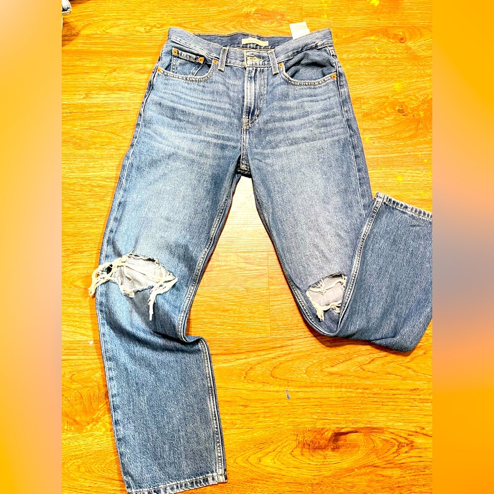 Levi low pro straight distressed blue jeans
